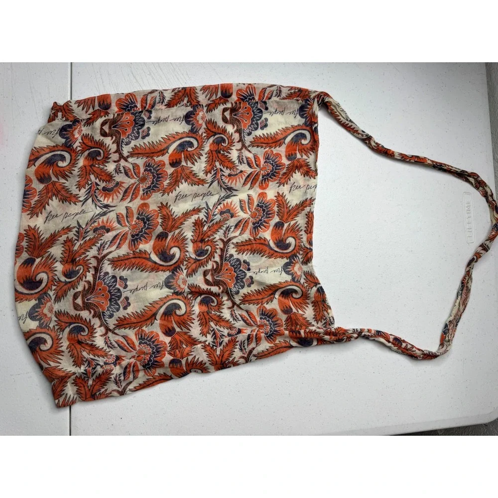 Free People Orange Navy Floral Paisley Cotton Slouchy Tote Bag Boho Shopper